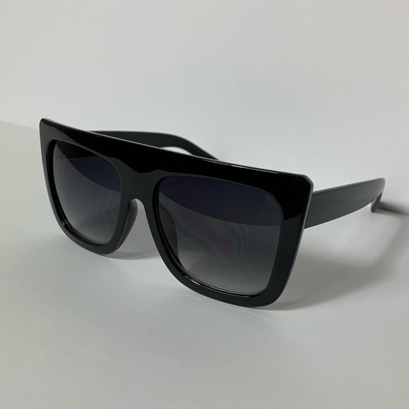 Flat Top Black Oversized Sunglasses - Picture 2 of 3